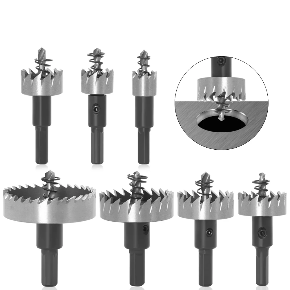 7Sizes HSS Drill Bit High Speed Steel Carbide Tip Hole Saw Tooth Cutter Metal Drilling Woodwork Cutting Carpentry Crowns
