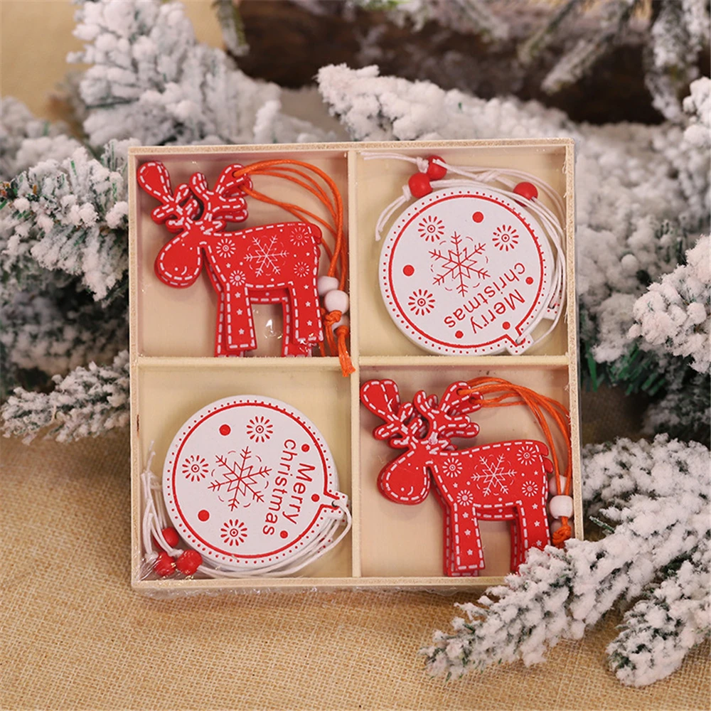 12pcs/box Christmas Car Wooden Pendants Xmas Tree Hanging Ornaments Christmas Decorations for Home Kids Gift Noel Navidad Decor