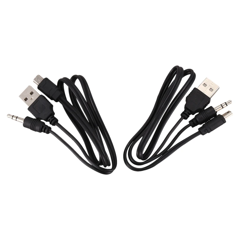 RISE- USB 2.0 to Mini A Male 3.5mm Jack Plug Audio Data Cable 45cm 2 Pcs