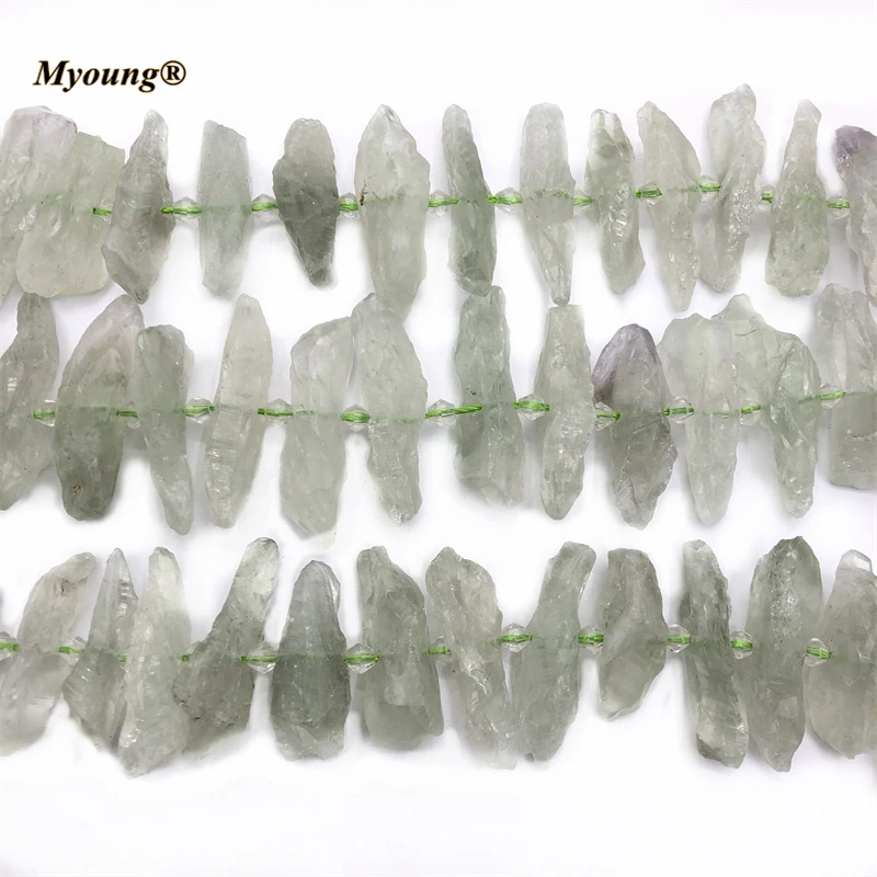 Rock Center Drilled Green Crystal Quartz Spike Point Beads ,Raw Fluorite Stick Necklace Beads For DIY Jewelry MY210508