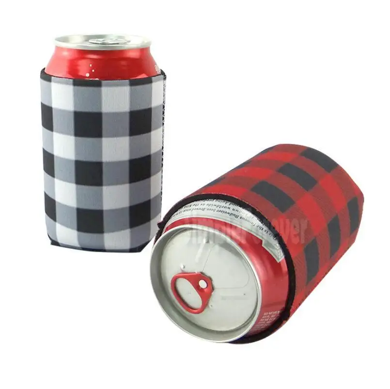 Red Buffalo Check Cooler Bag Wholesale Blanks Neoprene Black Red Plaid Can Covers Wedding Gift Tin Wraps