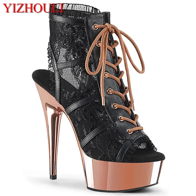 

6 inch, sexy heels, mesh upper 15cm electroplated stiletto boots, stage pole dancing boots