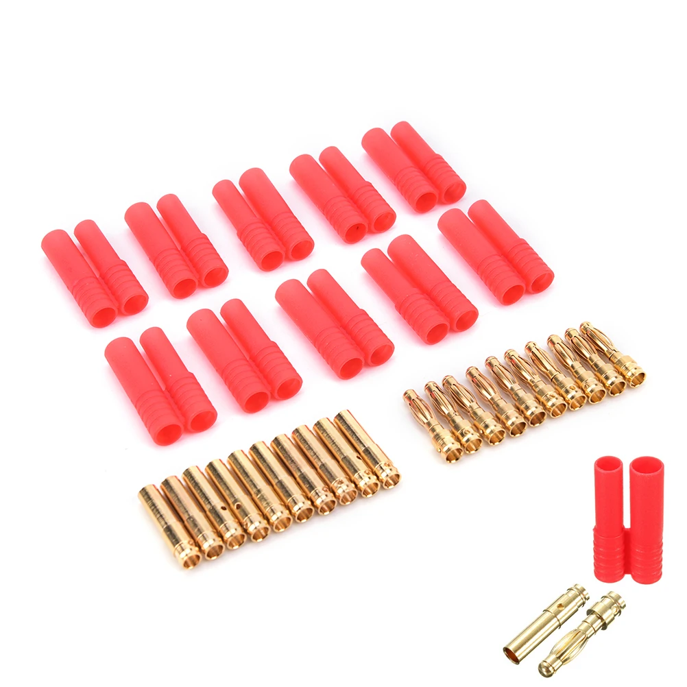 10 Sets Gold Plated Banana Plug  HXT 4mm Banana Plugs with Red Housing for RC Connector Socket AM-1009C