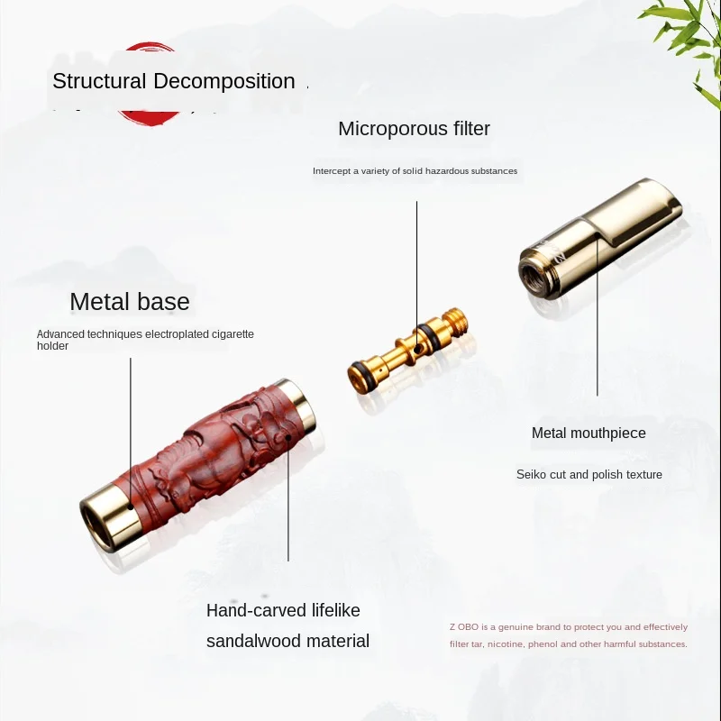 12 Zodiac Red Wooden With Gold Metal Smoking Filter Holder Smoking Pipes Reduce Tar Holder Reusable Clean Reduce Tar Smoke