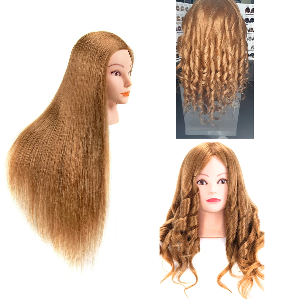 Training Heads Hair 85% Human Hair 60CM Styling Hairdressing Practice Curls Professional Mannequin Head Doll