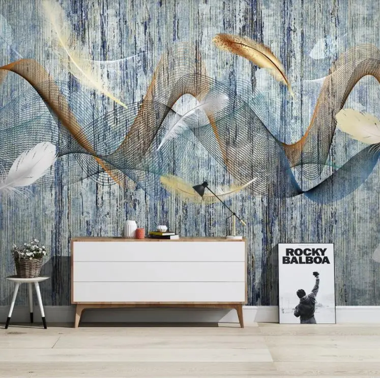 

Modern simplicity modern wallpaper Feather lines abstract retro TV background wall wallpaper living room bedroom