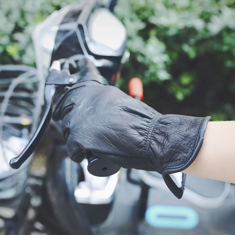 Black Work Gloves Grain Cowhide leather Working Glove with Fleece Lining