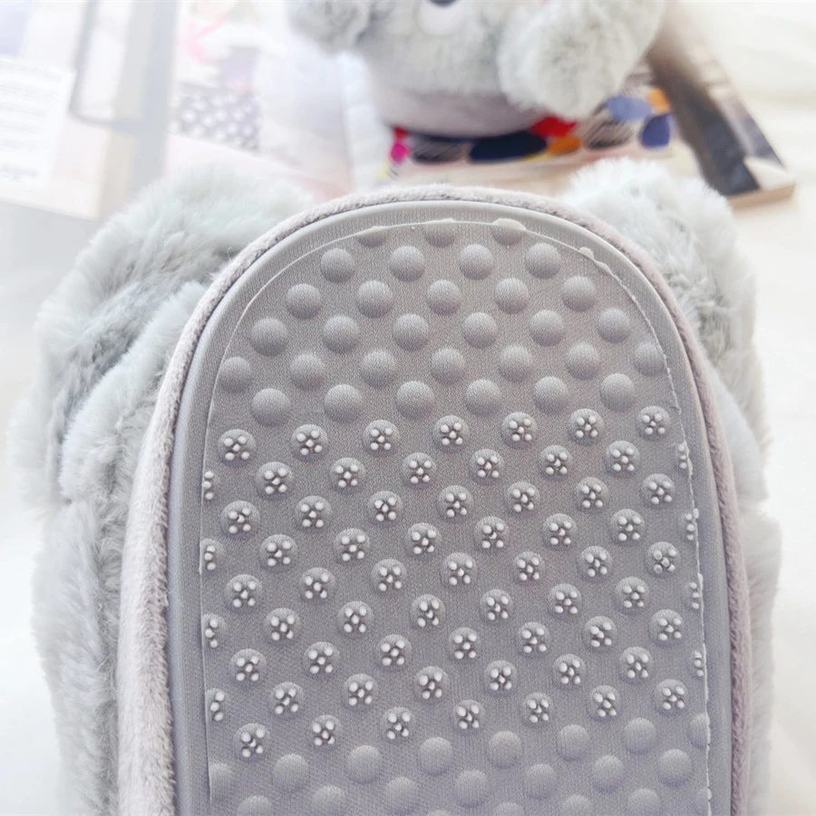 Cartoon Slippers Cute Koala Shape Home Cotton Shoes Woman Girl Warm Winter Indoor Shoes Flat Casual Floor Non-slip Pink Grey
