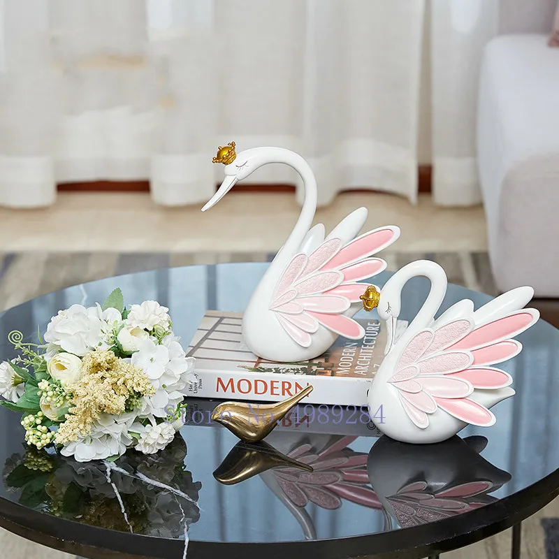 Resin Swan Animal Sculpture Couple Simulation Animal Bird Newly Married Cartoon Statue Modern Home Decoration Crafts Furnishings