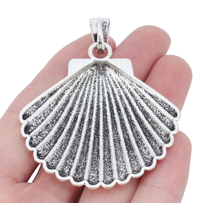 ZXZ 2pcs Tibetan Silver Large Seashell Shell Scallop Charms Pendants for Necklace Jewelry Making Findings 57x55mm