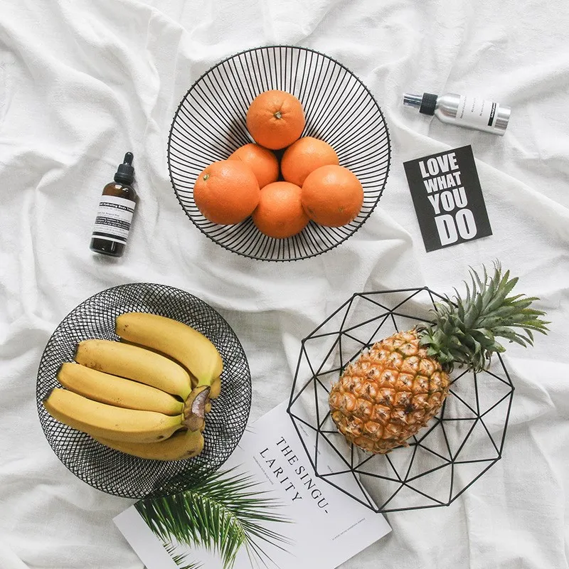 Fruit Basket Container Bowl Metal Wire Basket Kitchen Drain Rack Fruit Vegetable Storage Holder Snack Tray Bowl Table Storage