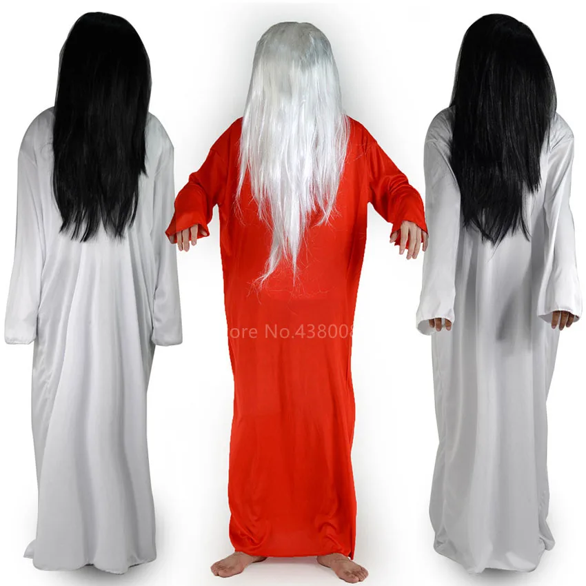 Disfraz de Cosplay de Halloween para mujer adulta, fantasma de terror aterrador, Yamamura, Sadako, Ault, fiesta de carnaval, peluca de bruja Zombie, conjunto de vestido cruzado