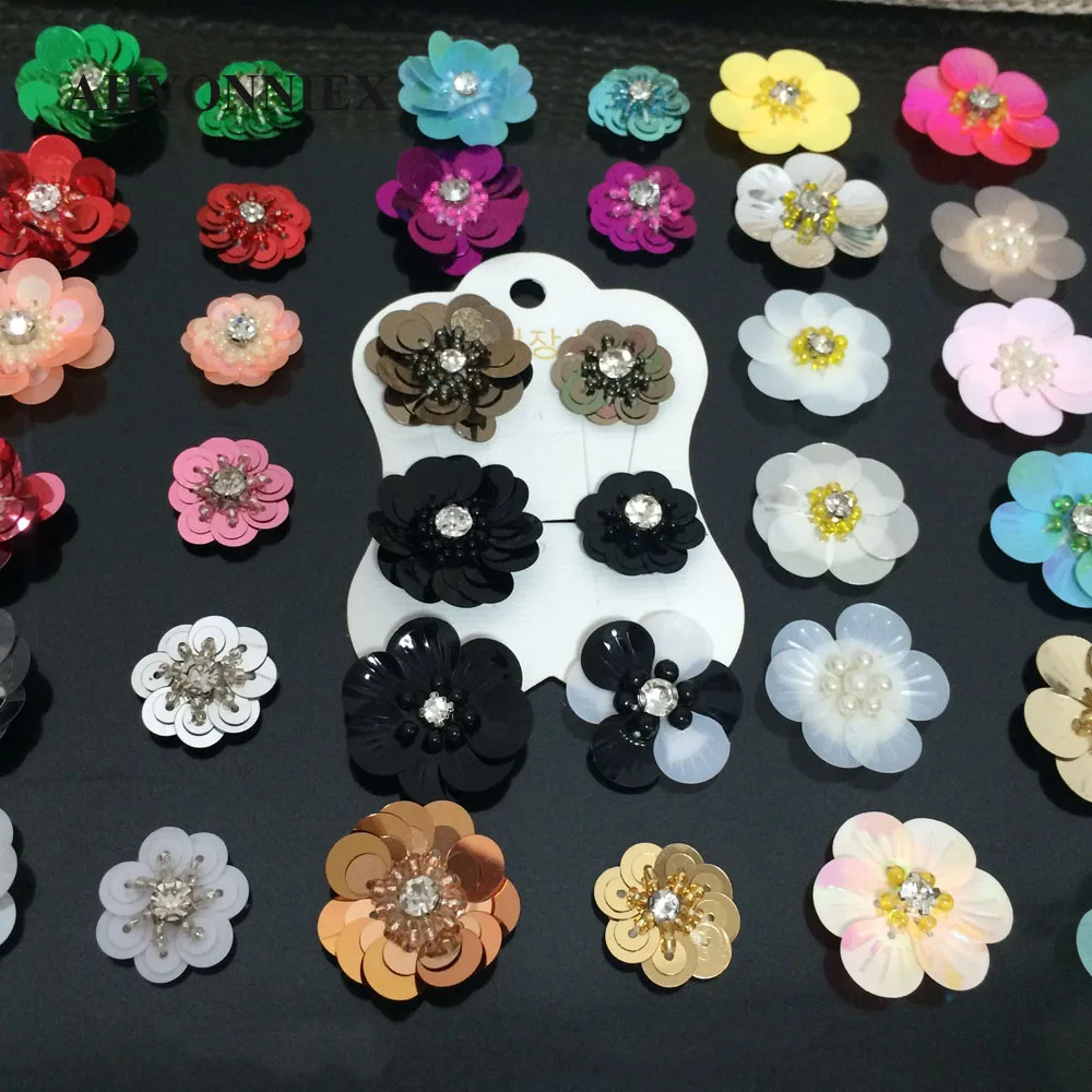 10Pcs/Lot Sequins Flowers Patches Sew On Beads Applique Clothes DIY Shoes Bags Accessories