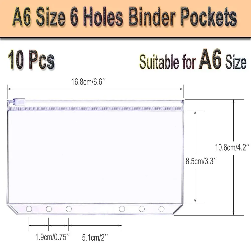 NEW A6 Clear Soft PVC Notebook Binder Cover Planner 6-Ring Loose-Leaf Folder Cash Budget Envelope System with 10 PCS Pockets