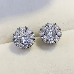 Huitan Fancy Flower Shaped Stud Earrings with Full Crystal Cubic Zirconia Shiny Women's Earrings New Fashion Jewelry Wholesale
