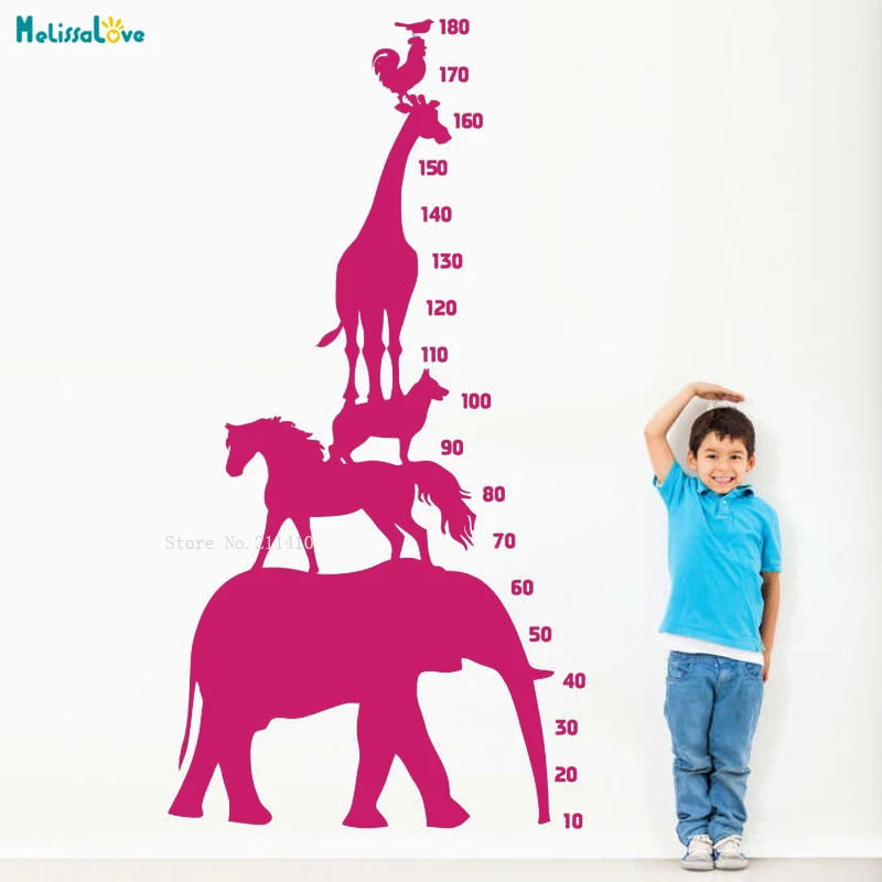 Six Animals Height Chart Fixed size Wall Sticker Removable Kids Baby Room Nursery Recording Growth Vinyl Decals YT3539