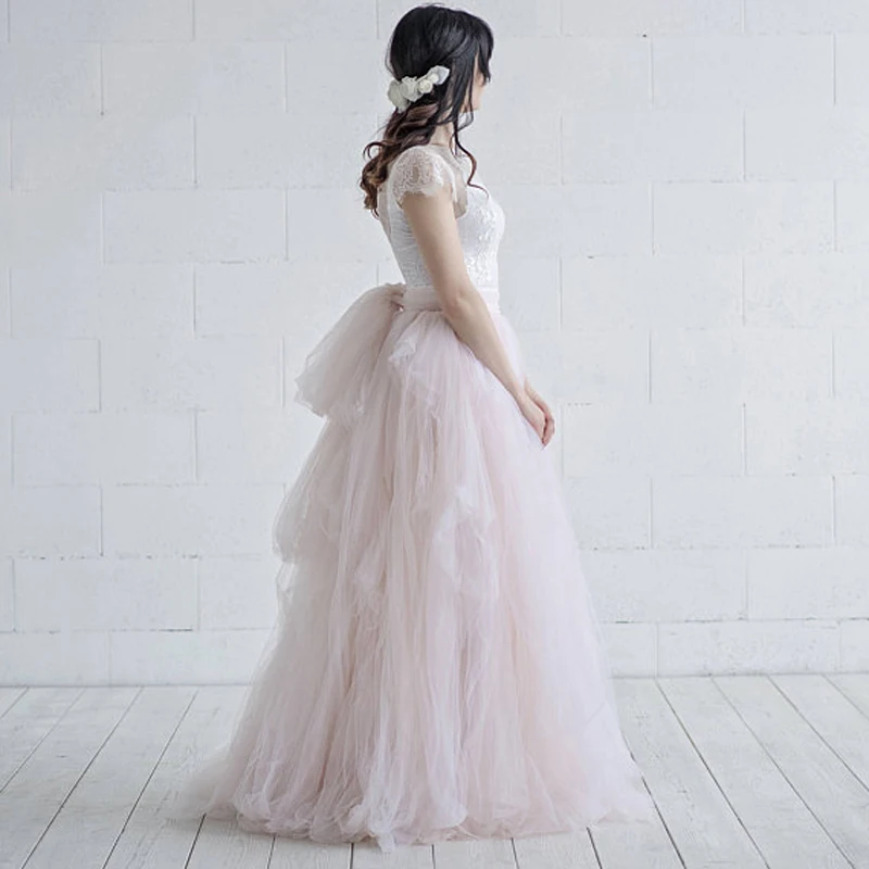 Photo Shoot Skirt Tulle saia Blush Pink Skirts Women faldas Tutu Long Skirt Maxi Draped Party Gowns