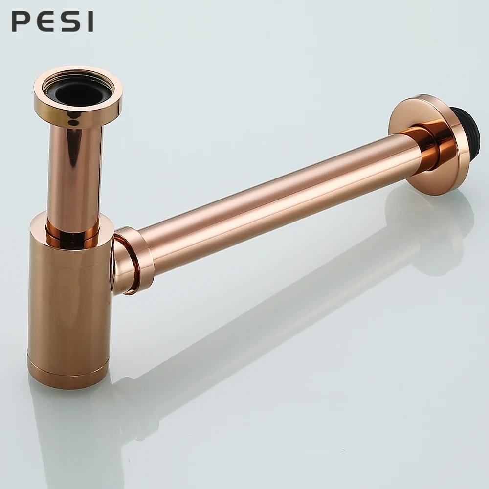 Imagem -02 - Rodada Sifão Waste Pipe Kit Antique Brass Armadilha Garrafa Vaidade do Banheiro Bacia Hardware Rose Gold P-trap