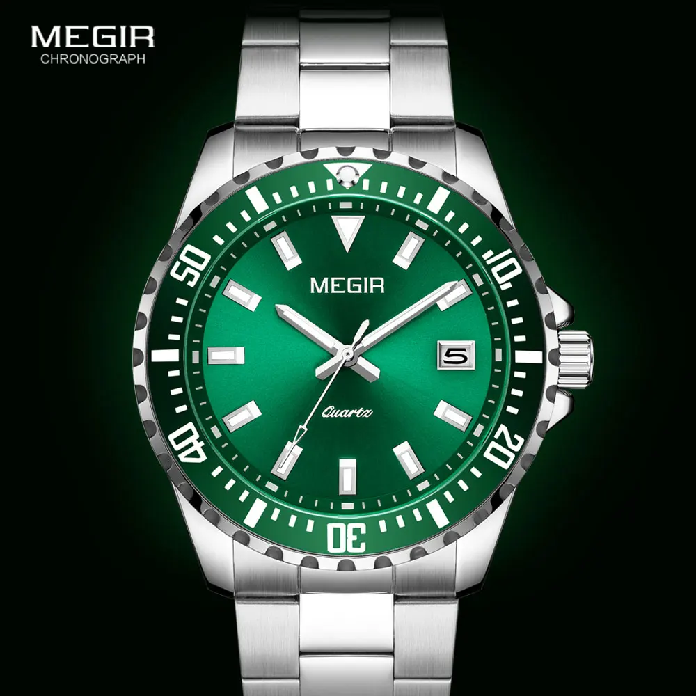 Megir Business Horloge Voor Mannen Waterdichte Quartz Horloges Rvs Green Dress Horloge Relogio Reloj Часы Orologi Montres