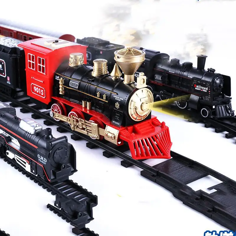 1:43 Scale Die Casting Smoke Simulation Electric Train Toy Rails Dynamic Steam Train Model Railway Set Car Circuit Kids Toys