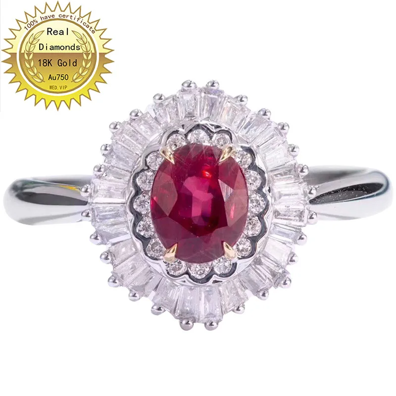 

18k white gold Ruby and diamond ring Engagement&Wedding Natural Real Diamond Ring Jewellery have certificate 002