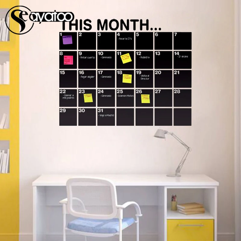 This Month Wall Calendar 2023 Monthly Planner Blackboard Wall Stickers Vinyl Decal Office Decoration Erasable Chalkboard 58x72cm