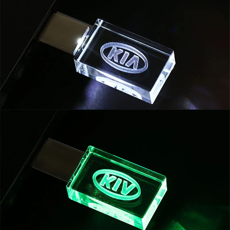 JASTER 2.0 Flash Drives 64GB Crystal Car LOGO Pen Drive 32GB Blue LED light USB Stick 16GB Pendrive 8GB Gift External Storage