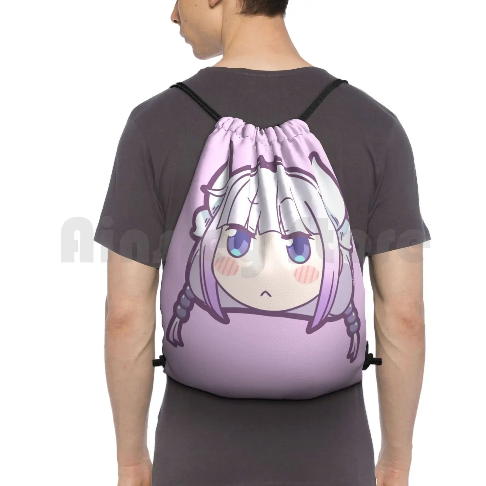 Chibi Kanna Backpack Drawstring Bag Riding Climbing Gym Bag Miss Kobayashis Dragon Maid Dragon Maid Maid Dragon Kanna Elma