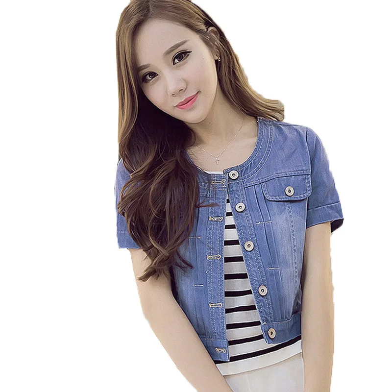 

Jackets Denim Women 2021 Summer Fashion Short sleeve Jeans Woman Coats Slim Cotton Solid Jacket for Women Outerwear Ladies Coats
