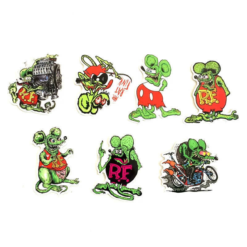 10Pcs Rat Fink Stickers For Snowboard Laptop Luggage Car Fridge DIY Styling Vinyl Home Decor Pegatina