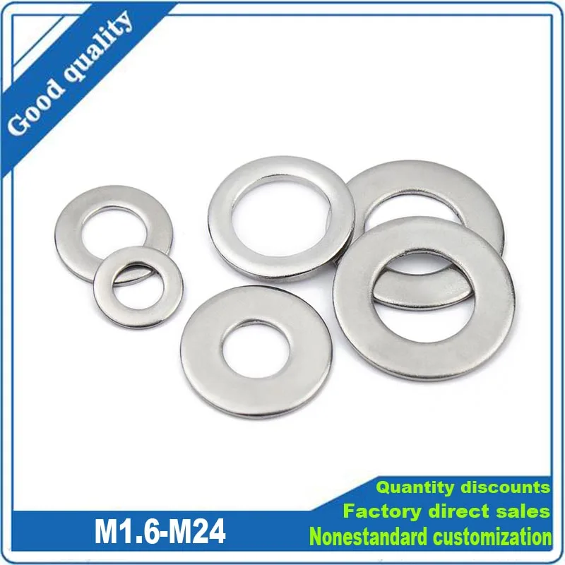 2/5/10/50/100pcs M1.6 M2 M2.5 M3 M3.5 M4 M5 M6 M8 M10 M12 M16 M18 M20 ~ M24 GB97 A2 304 Stainless Steel Flat Washer Plain Gasket