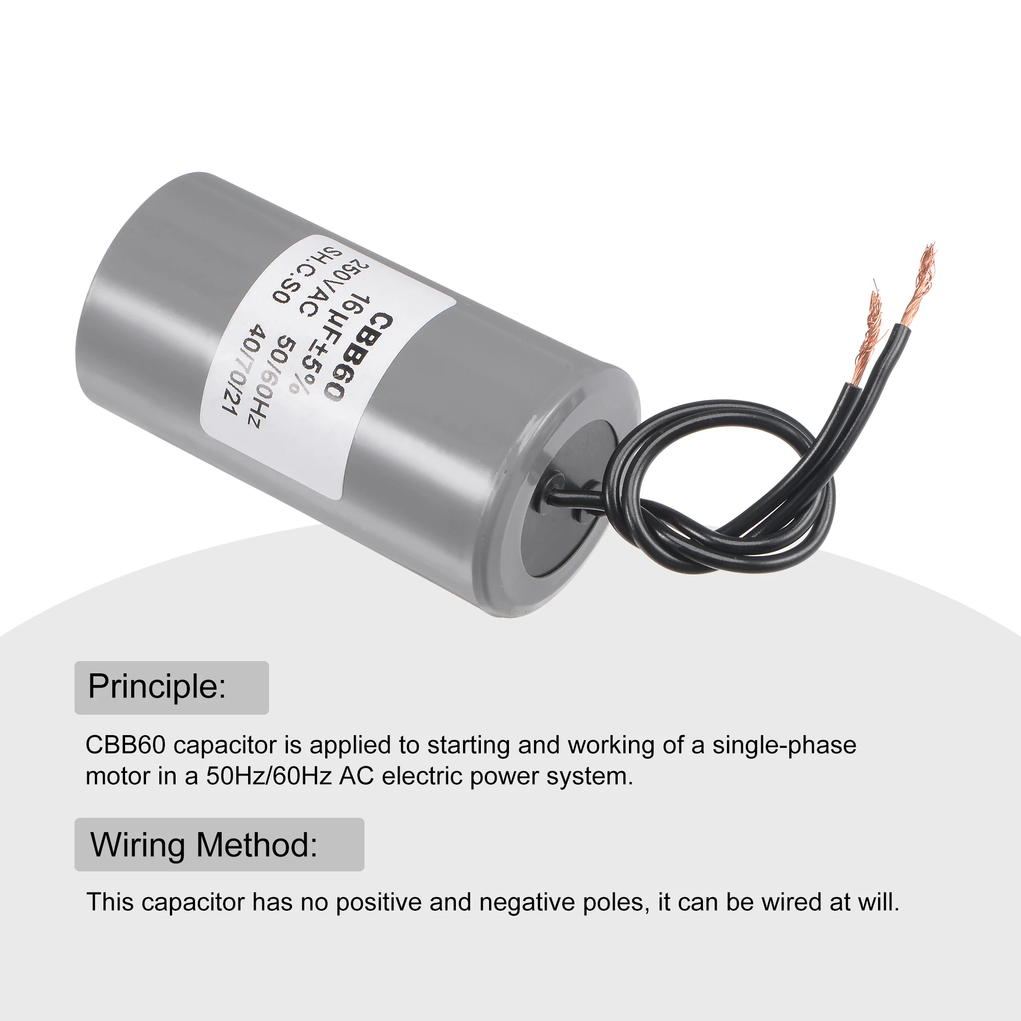 CBB60 Run Capacitor 16uF 250V AC 2 Wires 50/60Hz Cylinder Motor Running Capacitor 75x38mm for Air Compressor Water Pump Motors