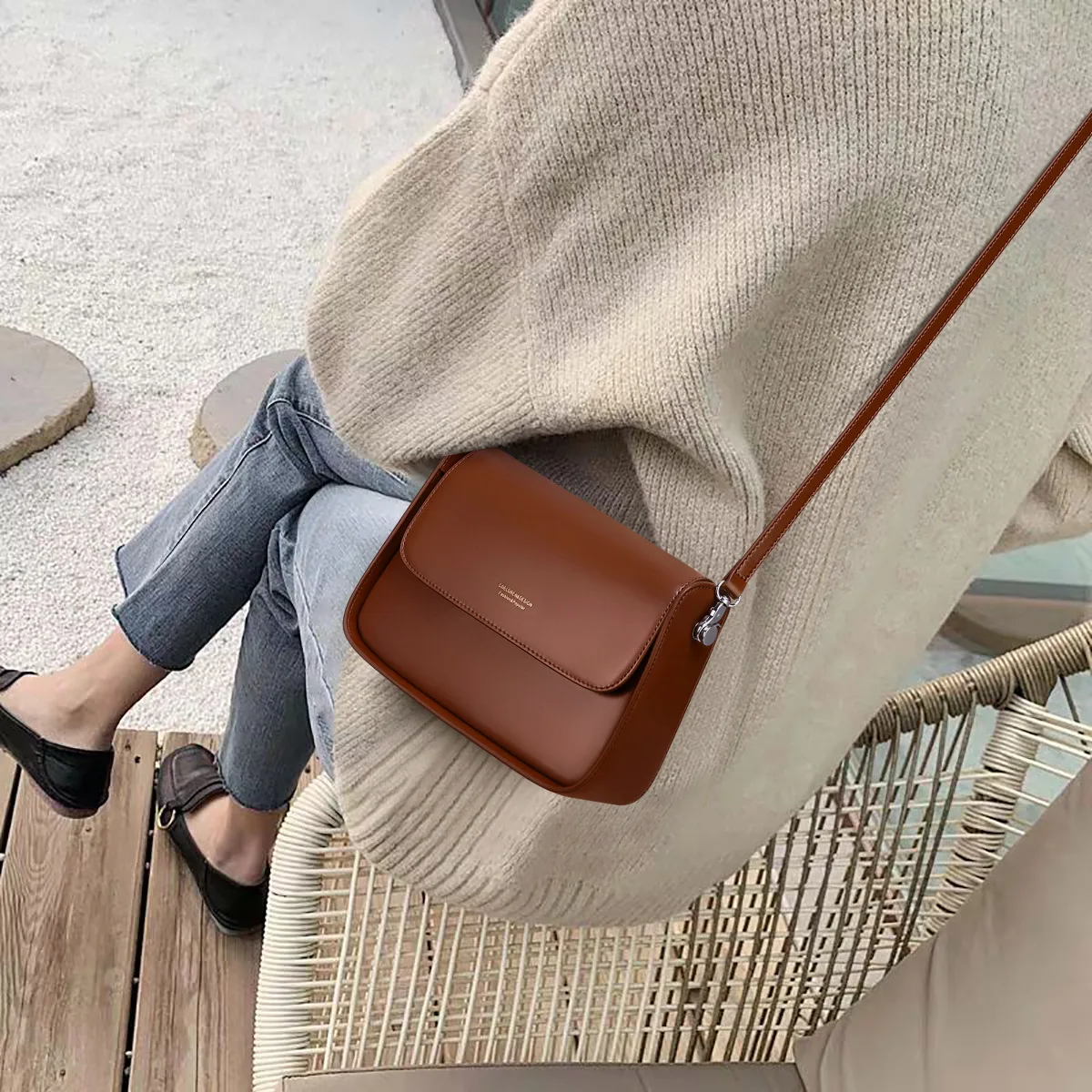 New Fashion Saddle Bag Genuine Leather Crossbody Bags Solid Color Casual Shoulder Bag Ladies Versatile Handbags Bolso Movil