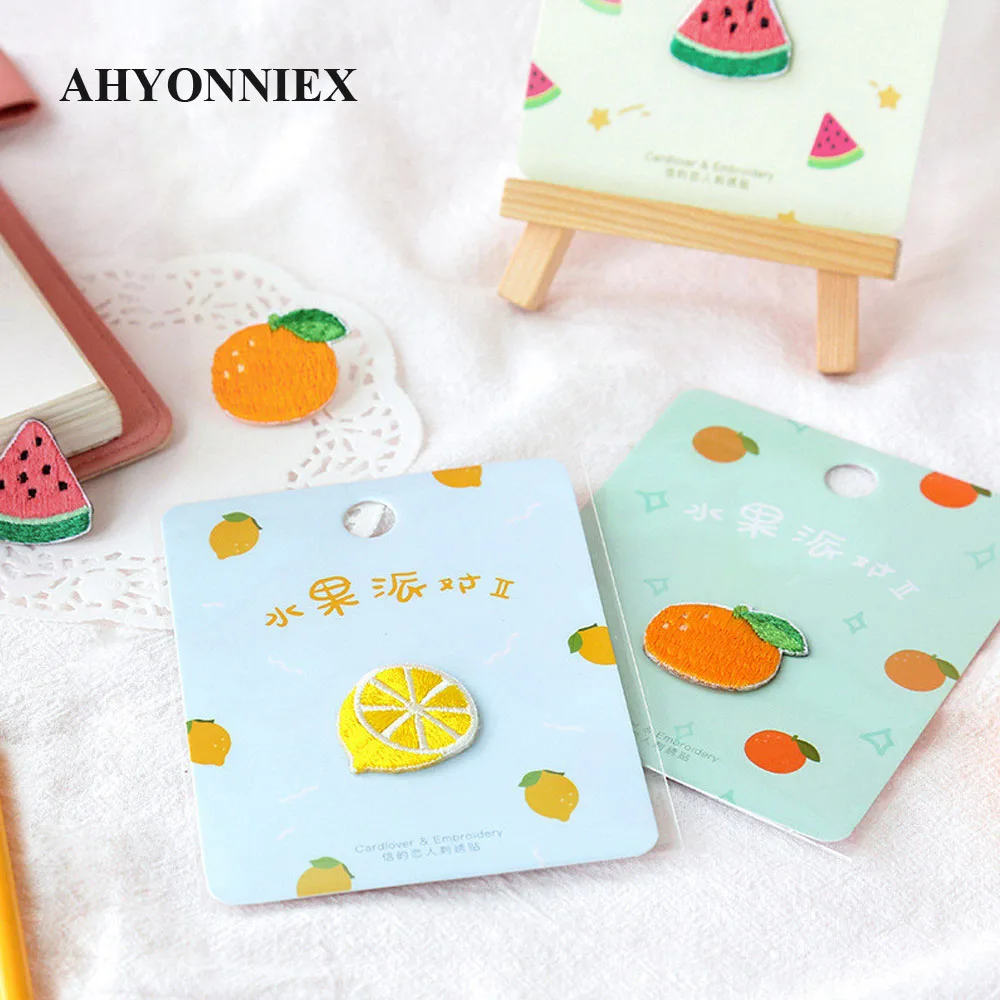 AHYONNIEX Small Fruit Banana Grape Embroideried Gift Pack Repair Patches Bag Jacket Jeans Cartoon Iron On Patches for Clothes