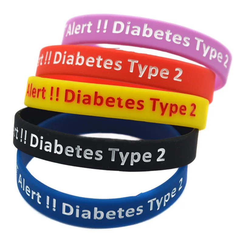 Fashion Diabetes Type 2 Silicone Bracelet Medical Warnings Sports Wrist Band Soft Wristband hot sale