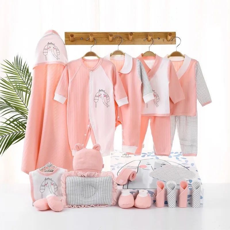 20pcs Newborn Baby Unisex Clothes Elephant Print Shirt Boys Girls 0-6m Cotton Long Sleeve Rompers Outfits Sets Without Box