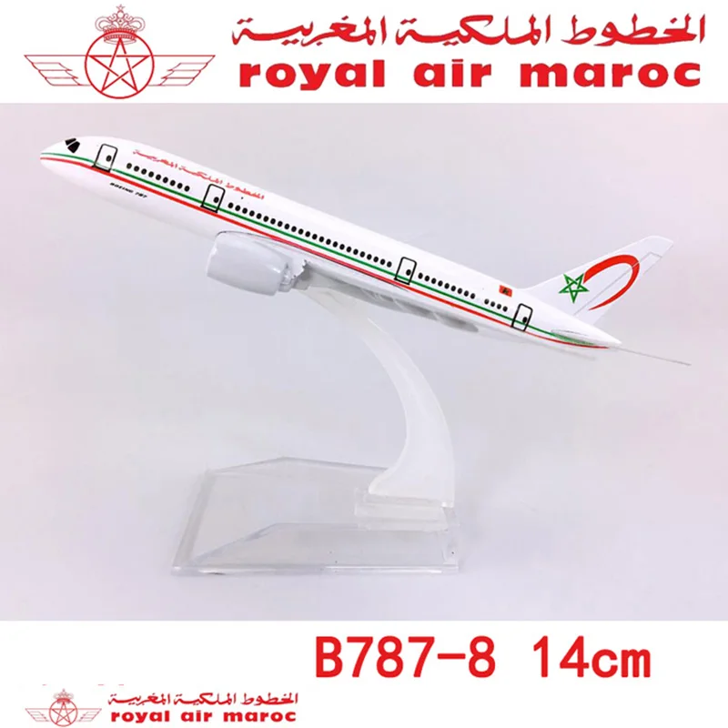14CM 1/400 B787-800 Model Royal Air Moroccan Airlines W Base Metal Alloy Aircraft Plane Gift Kids Toy Collection