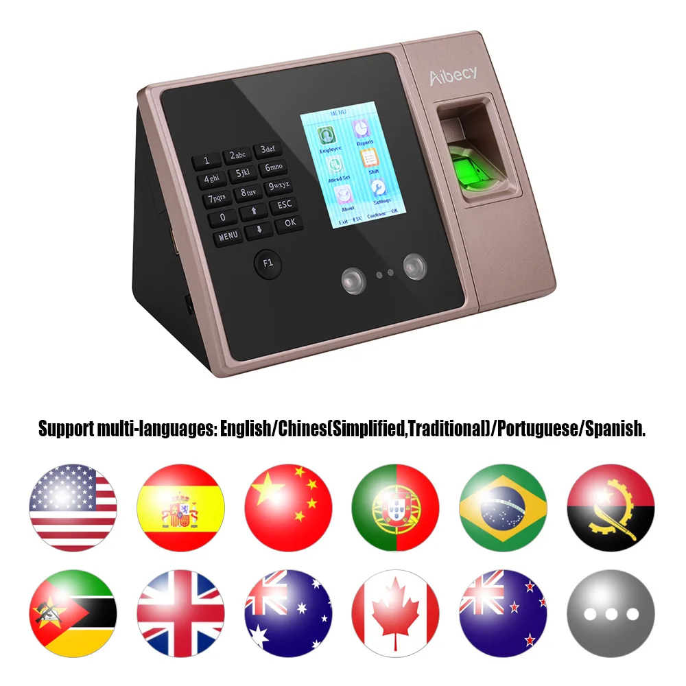Multi-language Biometric Fingerprint Time Attendance Clock Recorder Employee Recognition Recording Device Electronic Machine