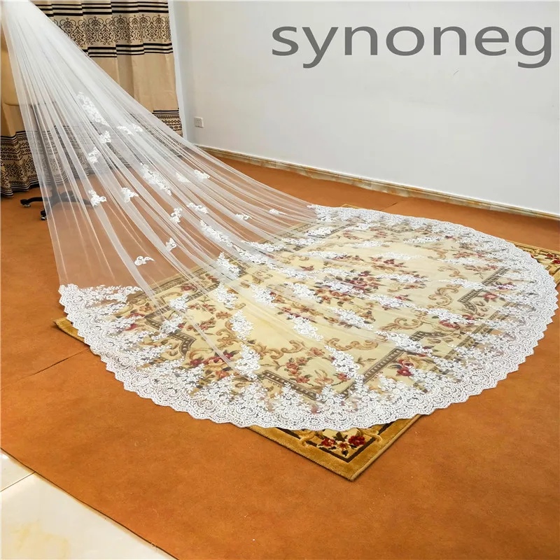 Real Photo Romantic 3m Wedding Veil Cathedral One Layer Lace Appliqued Long Bridal Veils With Comb Woman Marry Gifts