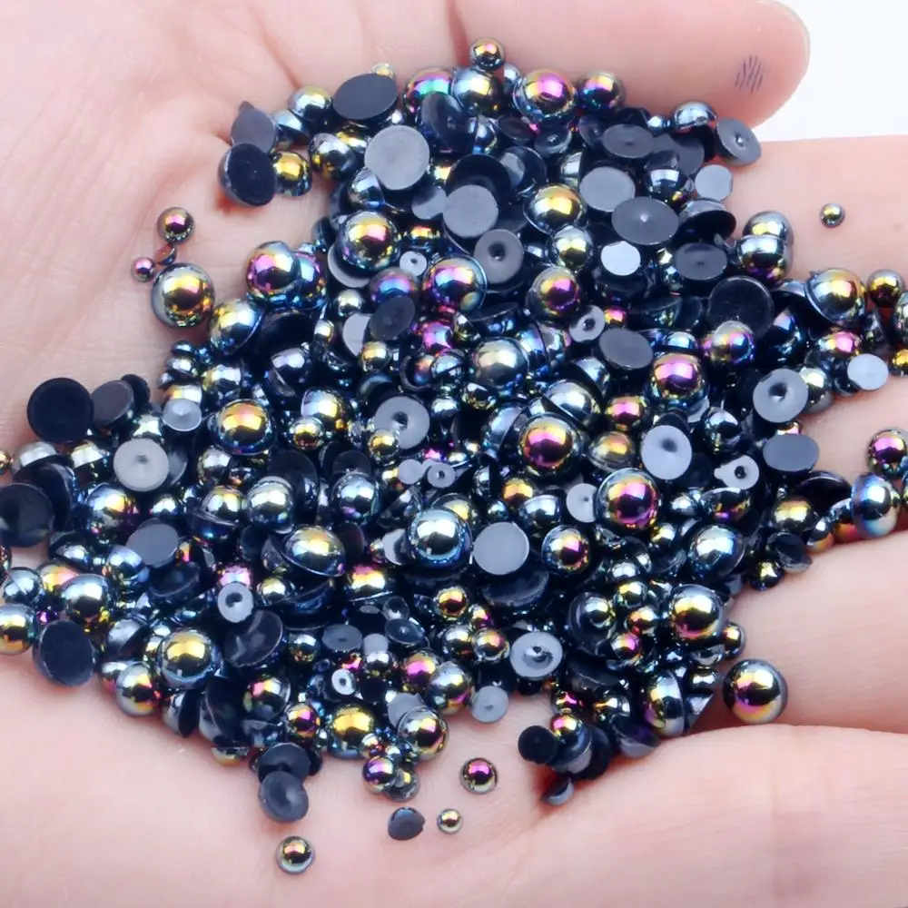 Black AB Half Round Pearls 50-1000pcs 2-12mm And Mixed Sizes Crafts Scrapbooking Resin Beads DIY Wedding Clothes Accessories