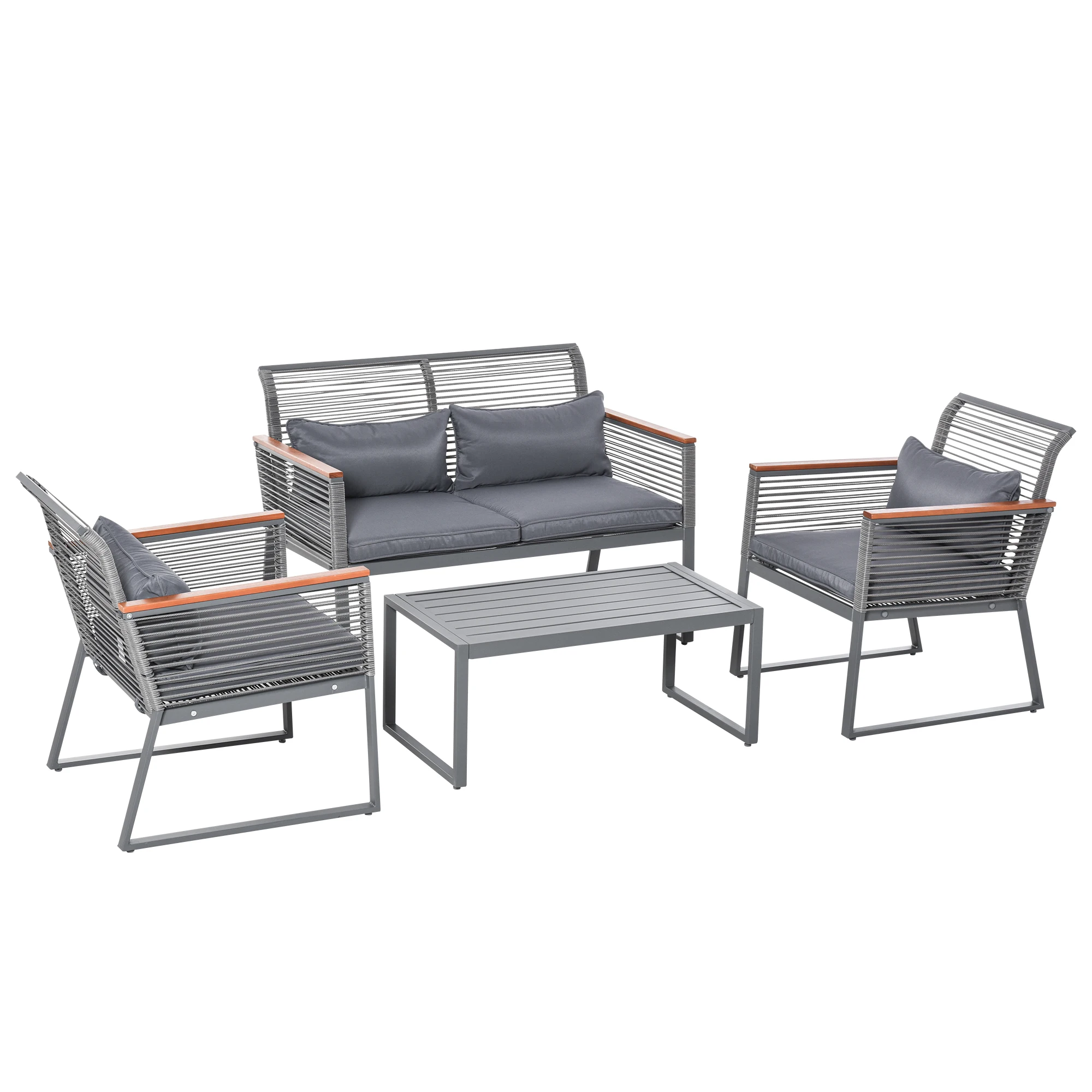 Outsunny rattan garden furniture set with 1 coffee table 1 double sofa and 2 single chairs with gray padded cushions