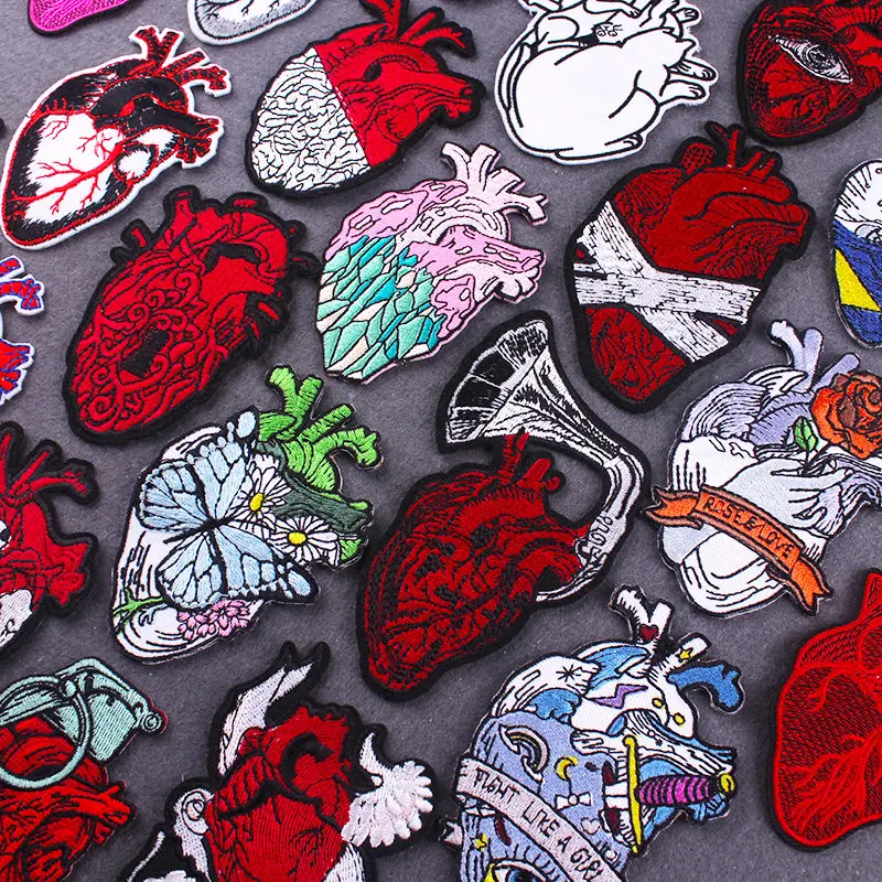 Pulaqi Red Heart Stripes Applique Patch DIY Anatomical Heart Cross Section Patch Embroidered Patches for Clothing Stickers Badge