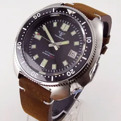 Tandorio 44mm relógio de mergulho automático pt5000 nh35 200m à prova dwaterproof água safira vidro preto dial c3 lume mãos pulseira de couro