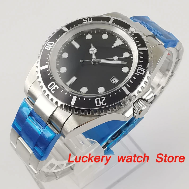 

Parnis 42mm Men Mechanical watch black Sterile dial luminous hands and marks SEA automatic watches