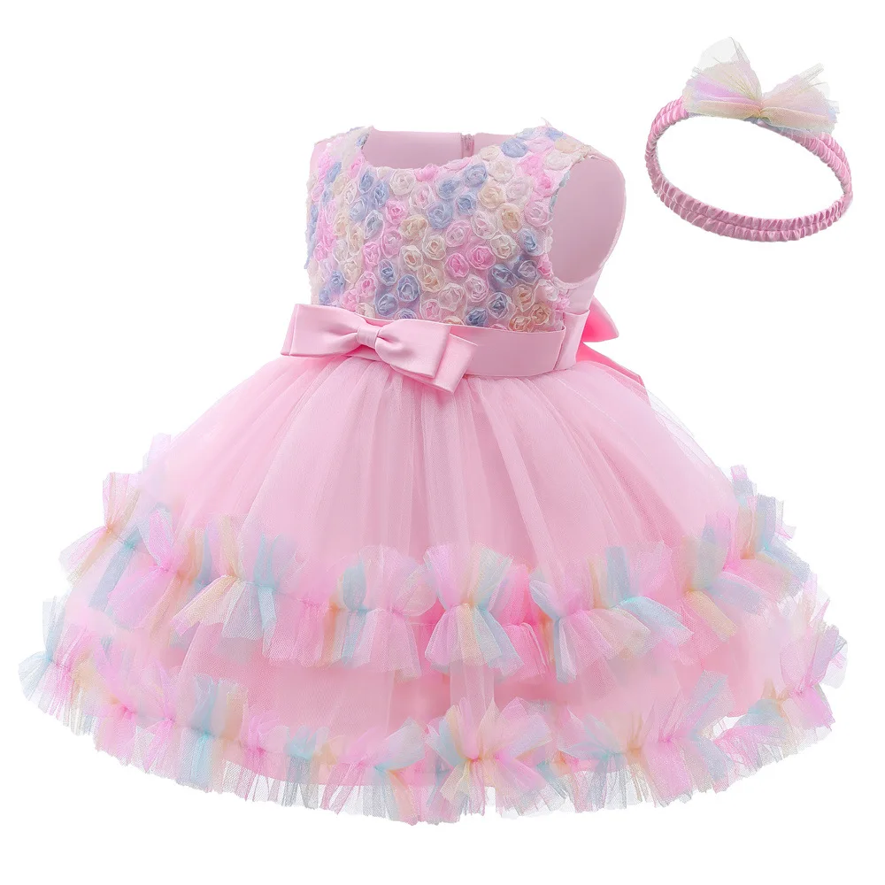 Tulle Flower Toddler Girl Dress For Kids Round Neck Embroidered Child Wedding Evening Party Dress For Girl 1-5 Years Old