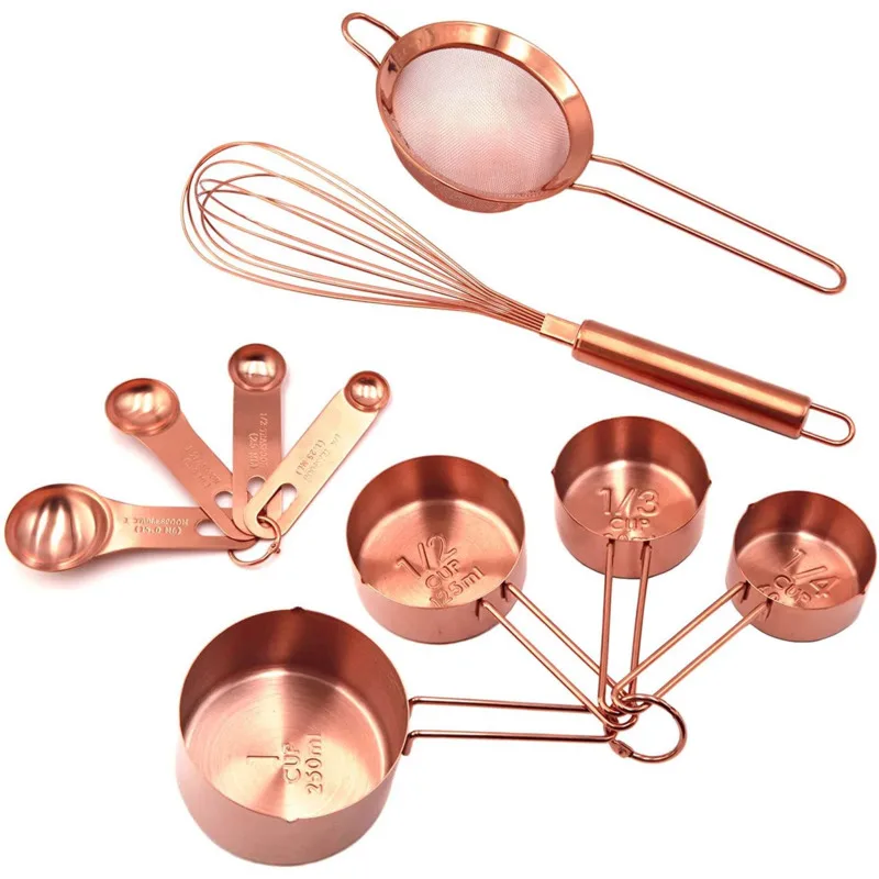 

10 Piece Baking Tools Set Gold Cooking And Baking Utensil Set Stainless Steel Rose Gold Measuring Cups Measuring Spoons Sets