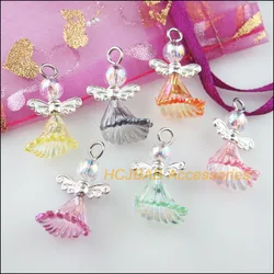 24New Dancing Angel Charms Silver Plated Wings Mixed Flower Pendants 14x24mm