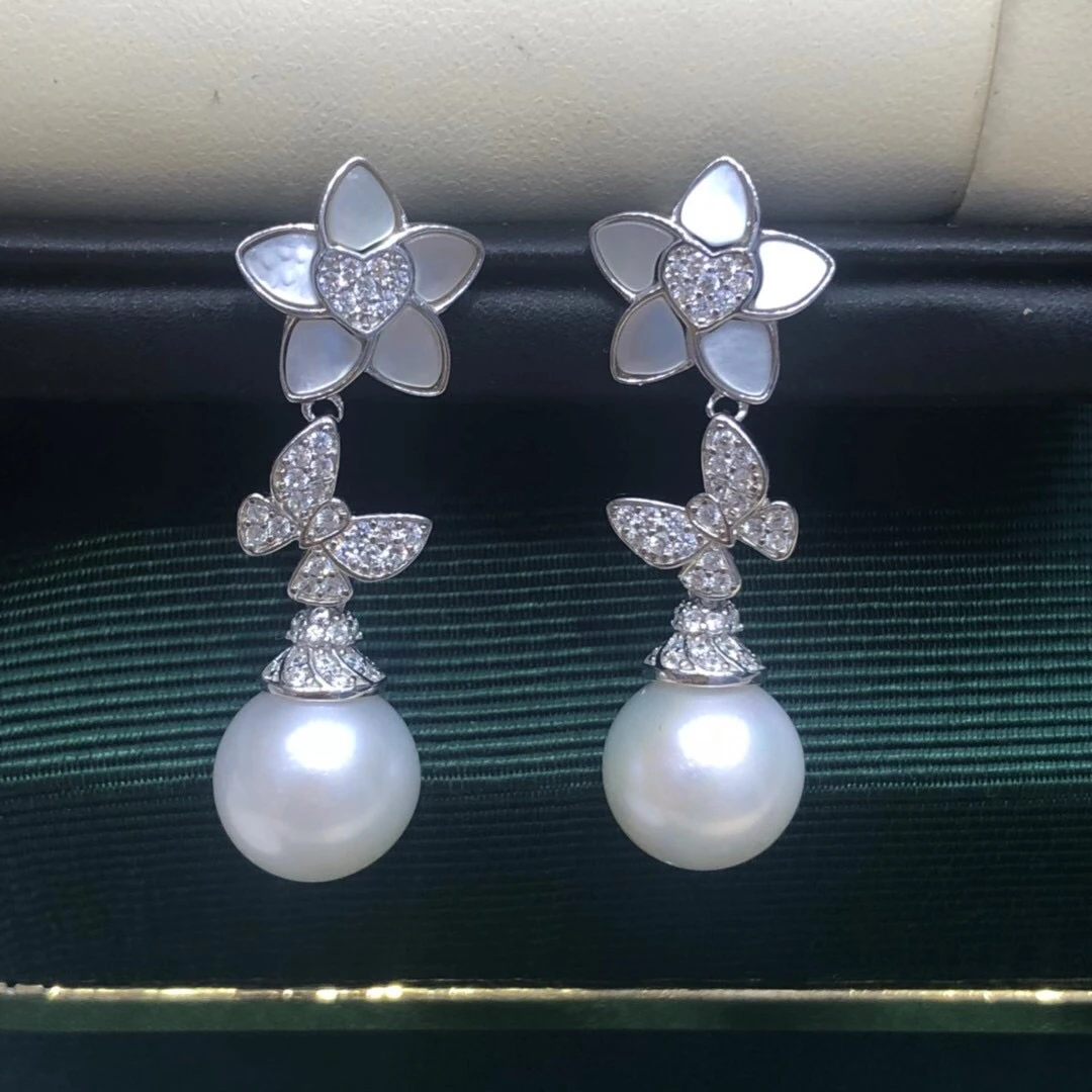 

Flower 925 Sterling Silver Earrings Findings Settings Base Mountings Parts Mounts for Coral Pearls Agate Crystal Stones Beads