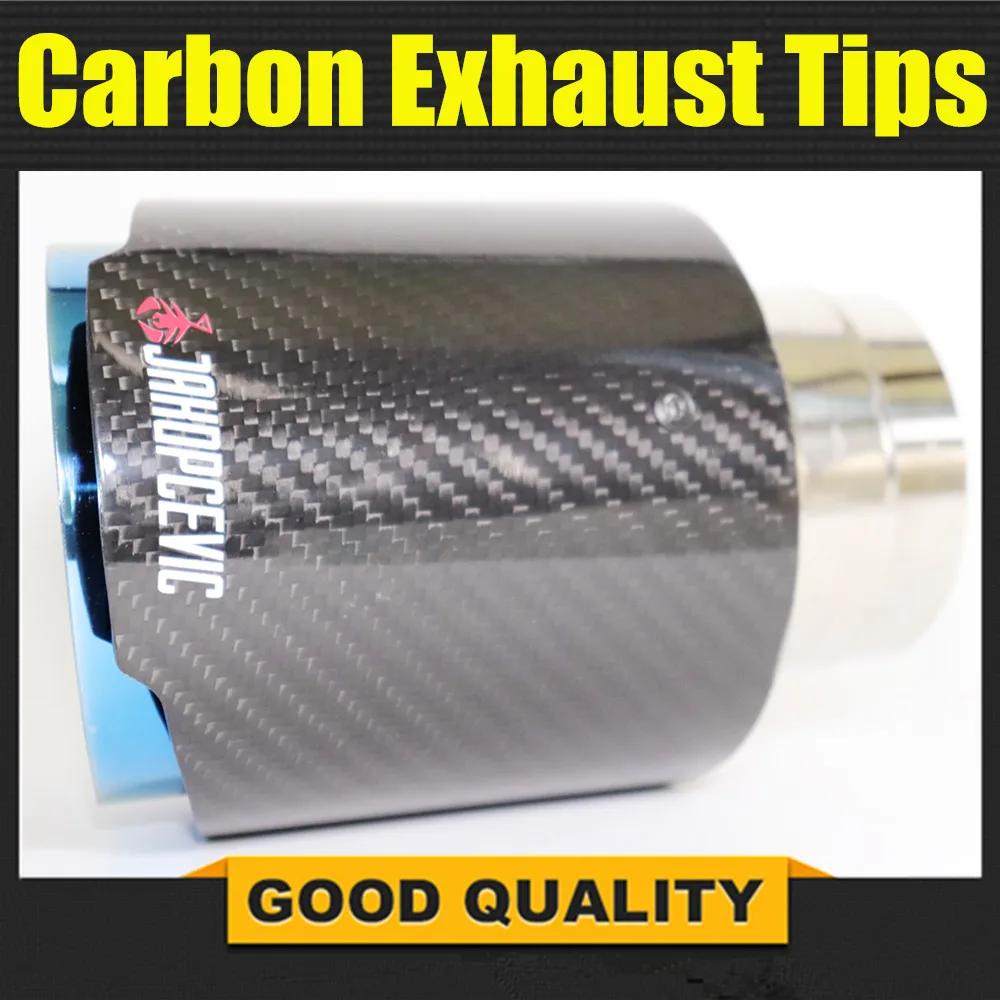 Car Glossy Carbon Fiber Muffler Tip Exhaust System Pipe Mufflers Nozzle Universal Straight Stainless Blue For Akrapovic