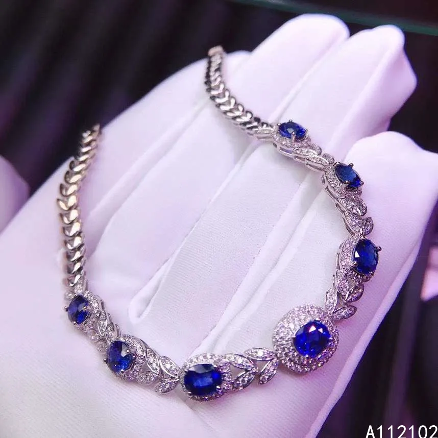 

KJJEAXCMY fine jewelry S925 sterling silver inlaid natural star sapphire Girl noble hand Bracelet Support test Chinese style